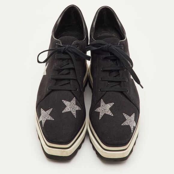 Stella Mccartney Elyse Size 40 Black Faux Suede Star Studded Platform Derby - Picture 3 of 7